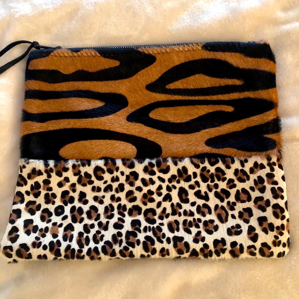 Totem leopard printed calf hair clutch